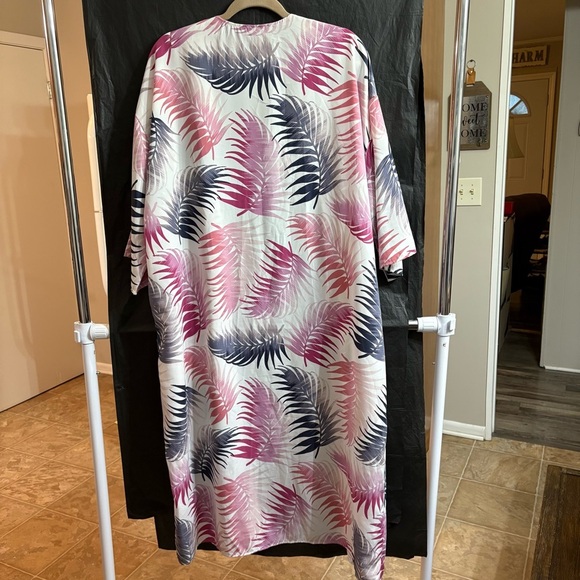 Carole Christian L/XL Pink and Purple Leaf Print Kimono Tropical Resort Vacation - Picture 6 of 6